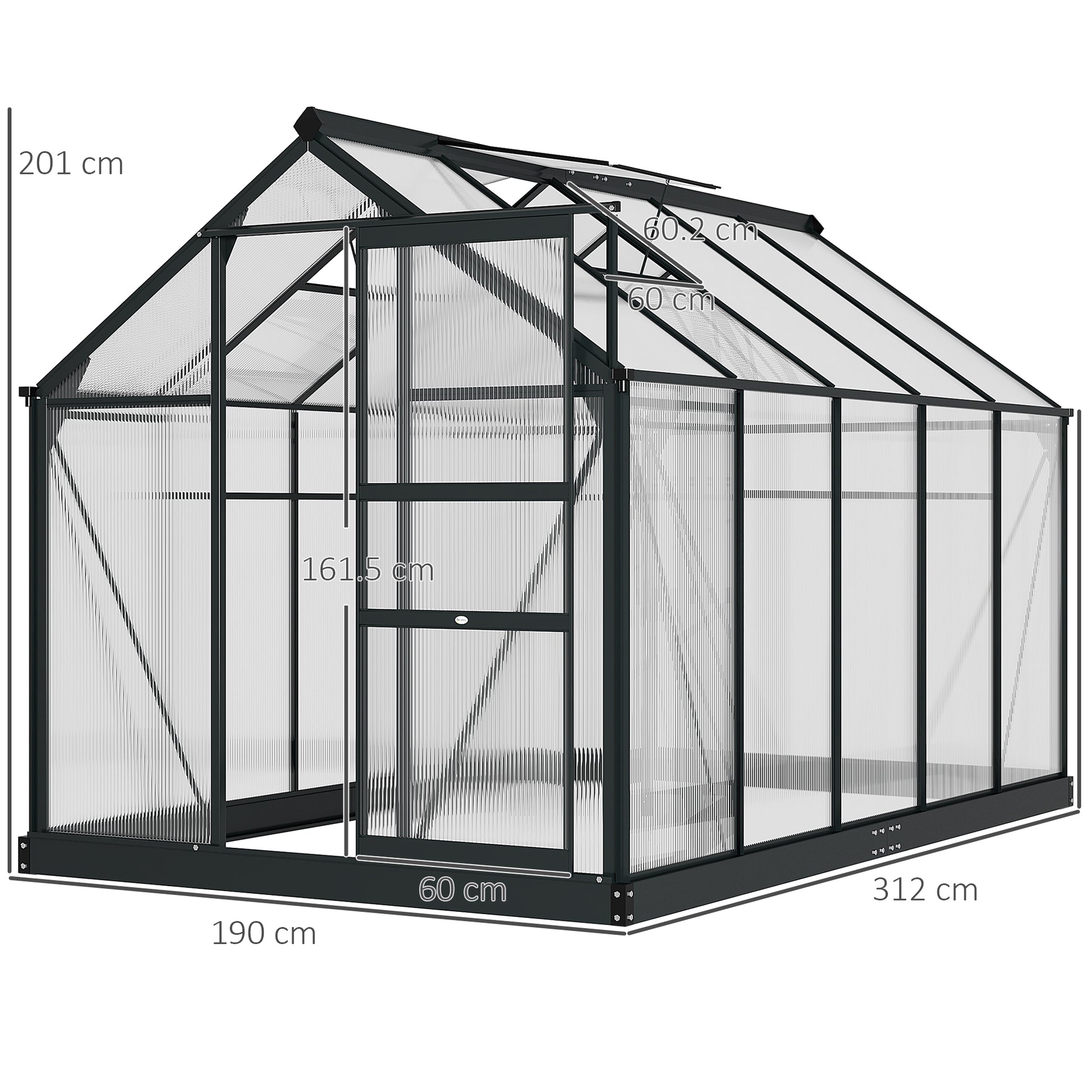 Polycarbonate Walk-In Garden Greenhouse Aluminium Frame Slide Door Window