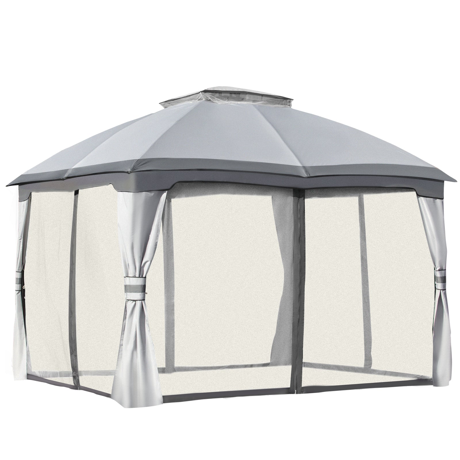 3.7 X 3(M) Outdoor Metal Gazebo 2-Tier Roof Sidewalls Pavilion Marquee Garden