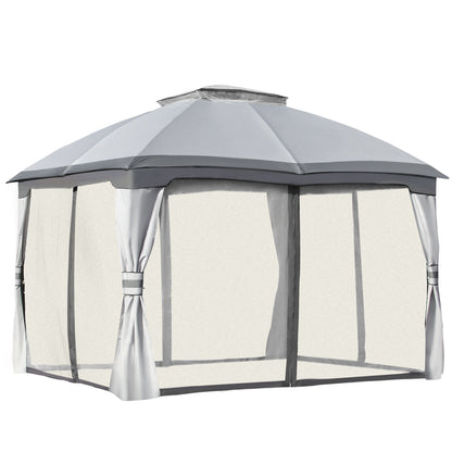 3.7 X 3(M) Outdoor Metal Gazebo 2-Tier Roof Sidewalls Pavilion Marquee Garden