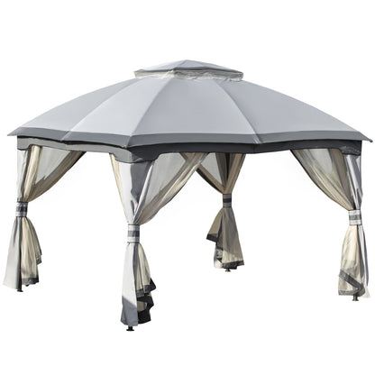 3.7 X 3(M) Outdoor Metal Gazebo 2-Tier Roof Sidewalls Pavilion Marquee Garden