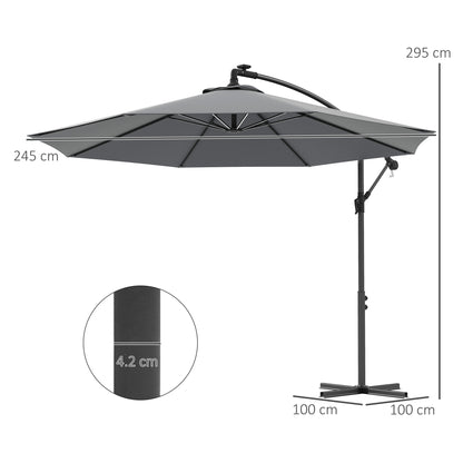 3(M) LED Patio Banana Umbrella Cantilever Parasol W/ Solar Lights Crank Handle