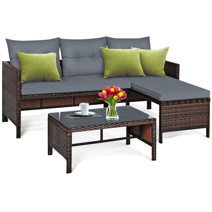 3 Pieces Patio Conversation Bistro Set with Washable Couch Cushion