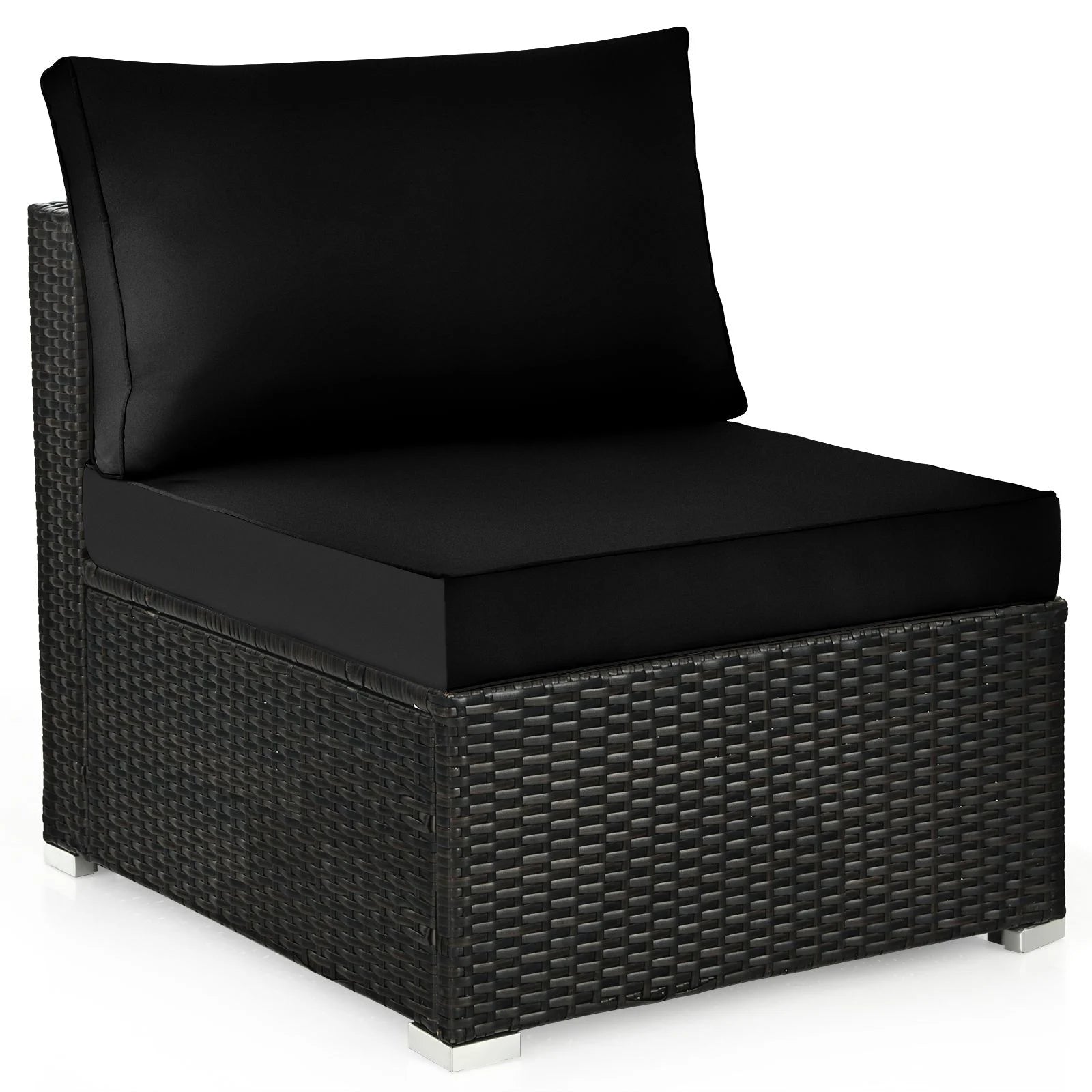 6 Piece Outdoor Rattan Sofa Set with Soft Seat and Back Cushions