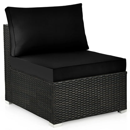 6 Piece Outdoor Rattan Sofa Set with Soft Seat and Back Cushions