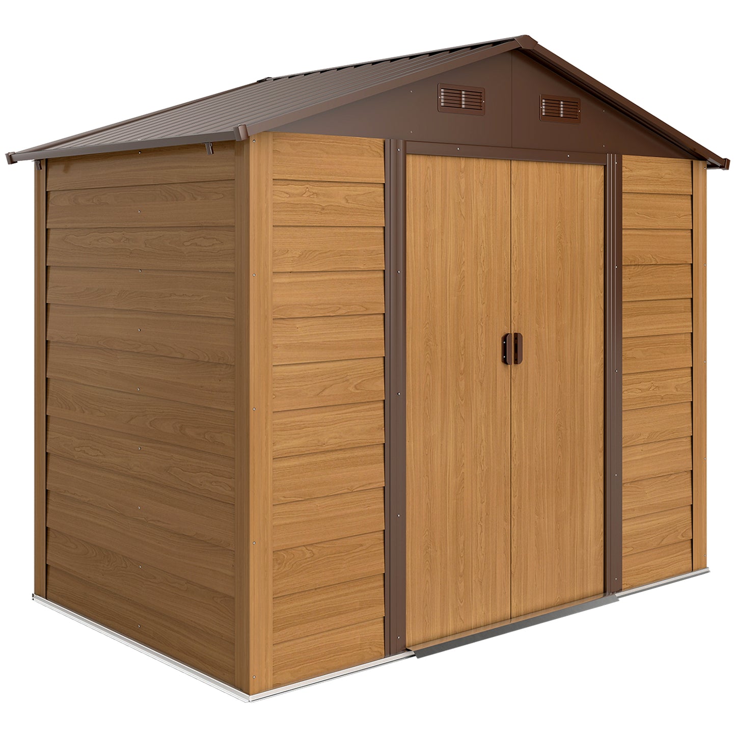 Garden Shed Tool Storage Overlap Construction Sliding Door Brown Wood Grain