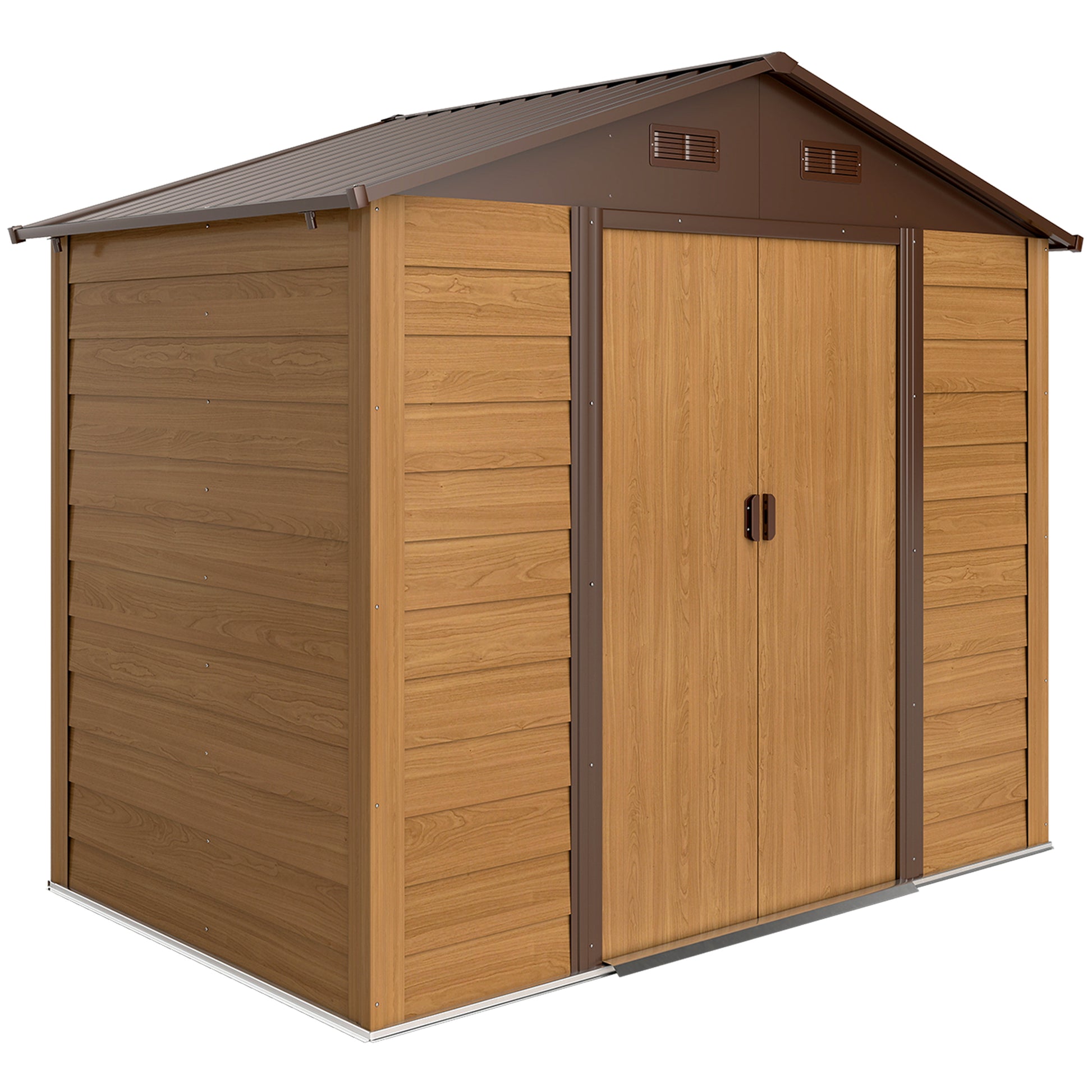 Garden Shed Tool Storage Overlap Construction Sliding Door Brown Wood Grain
