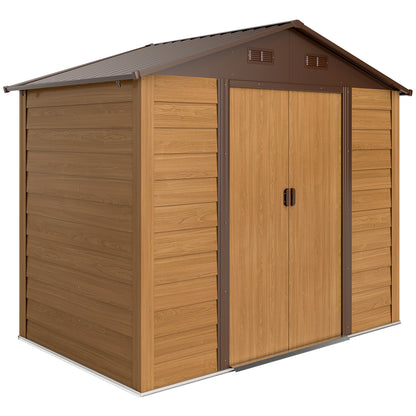 Garden Shed Tool Storage Overlap Construction Sliding Door Brown Wood Grain