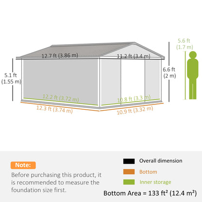 13 X 11Ft Garden Shed Storage with Locking Door and Foundation Kit, Light Brown