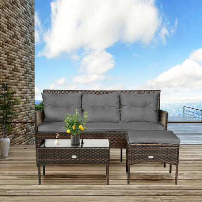 4 Seater Rattan Garden Furniture Set with Cushioned Sofa