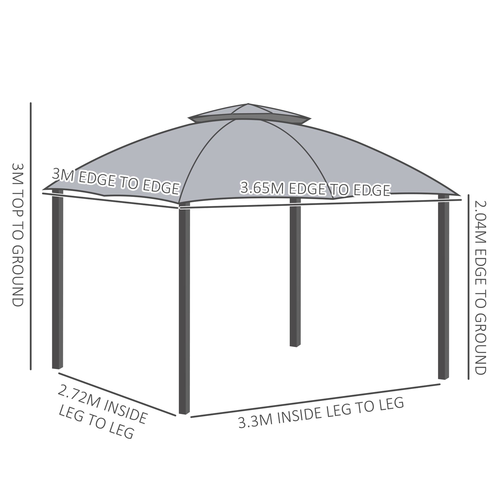 3.7 X 3(M) Outdoor Metal Gazebo 2-Tier Roof Sidewalls Pavilion Marquee Garden