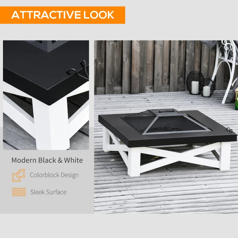 Outsunny Metal Large Firepit Outdoor 3 in 1 Square Fire Pit