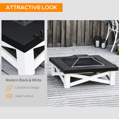 Outsunny Metal Large Firepit Outdoor 3 in 1 Square Fire Pit