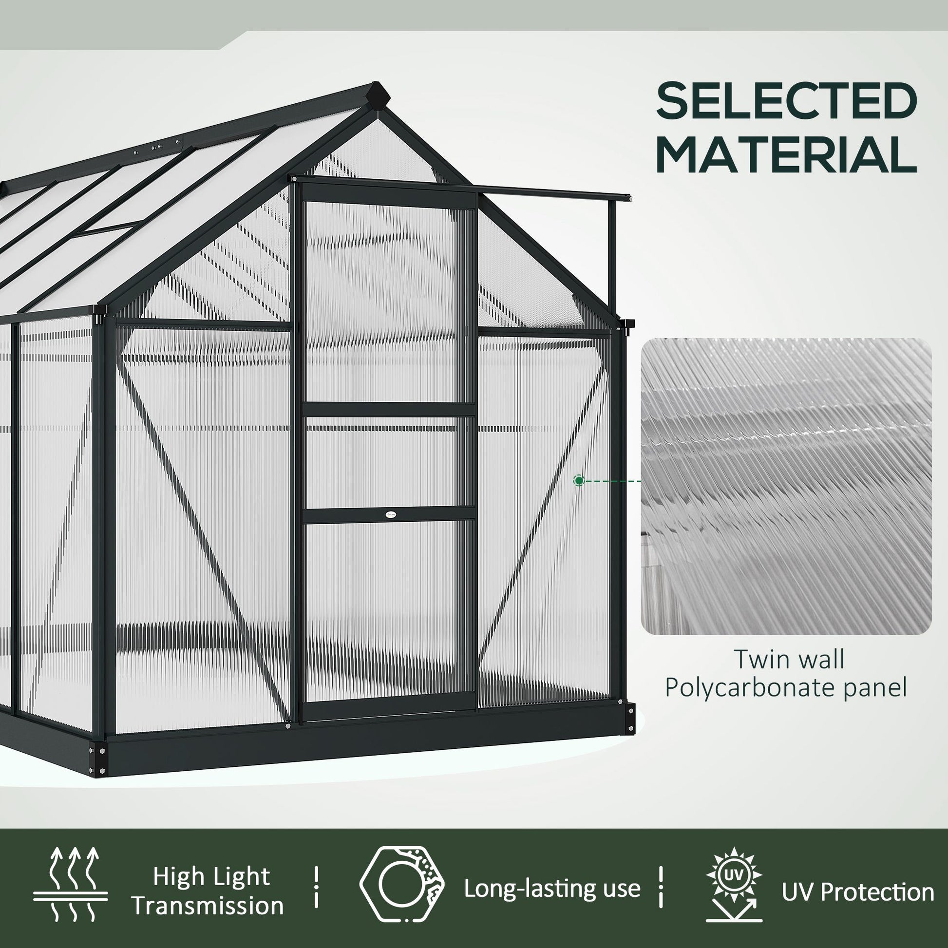 Polycarbonate Walk-In Garden Greenhouse Aluminium Frame Slide Door Window