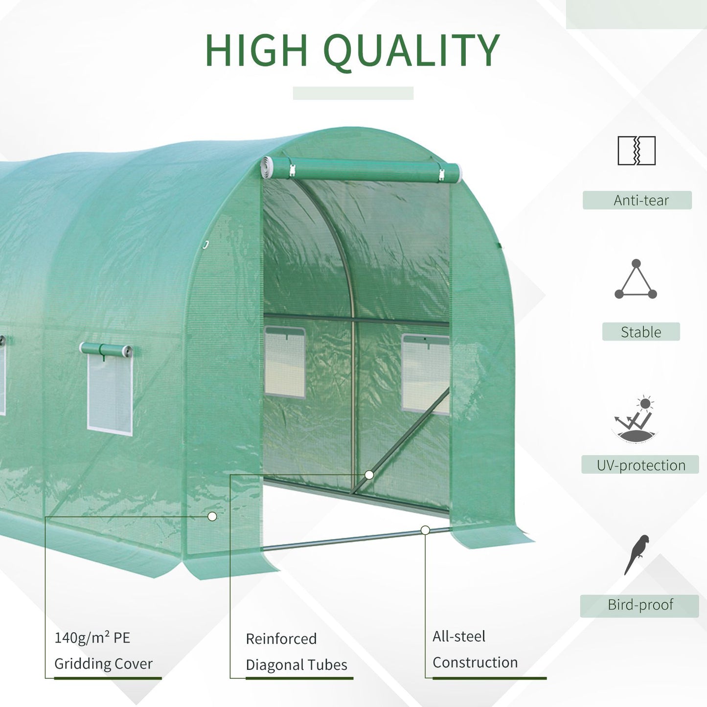 Greenhouse Polytunnel Flower Walk-In Shed Growing Steel Outdoor W/ Zipped Door