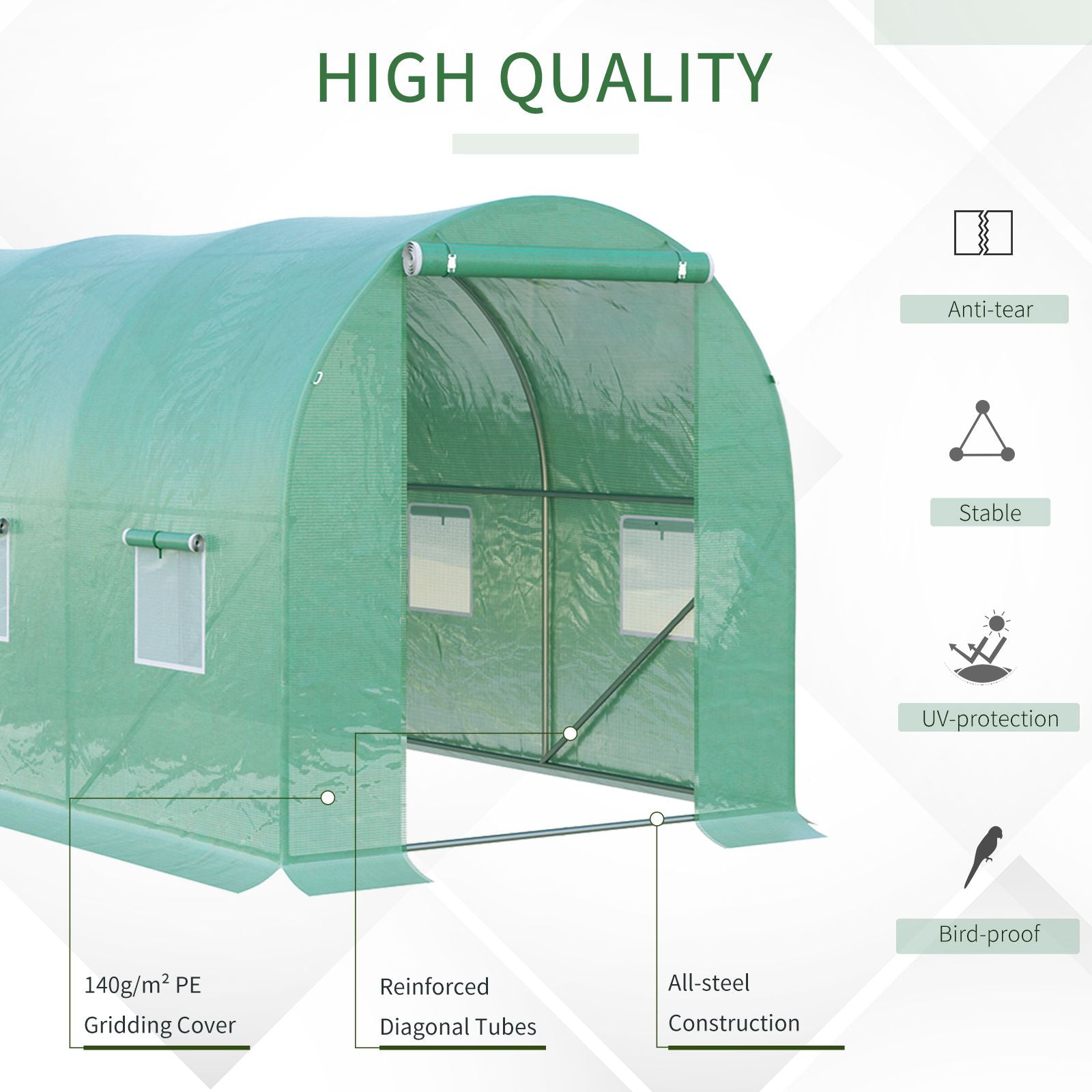 Greenhouse Polytunnel Flower Walk-In Shed Growing Steel Outdoor W/ Zipped Door