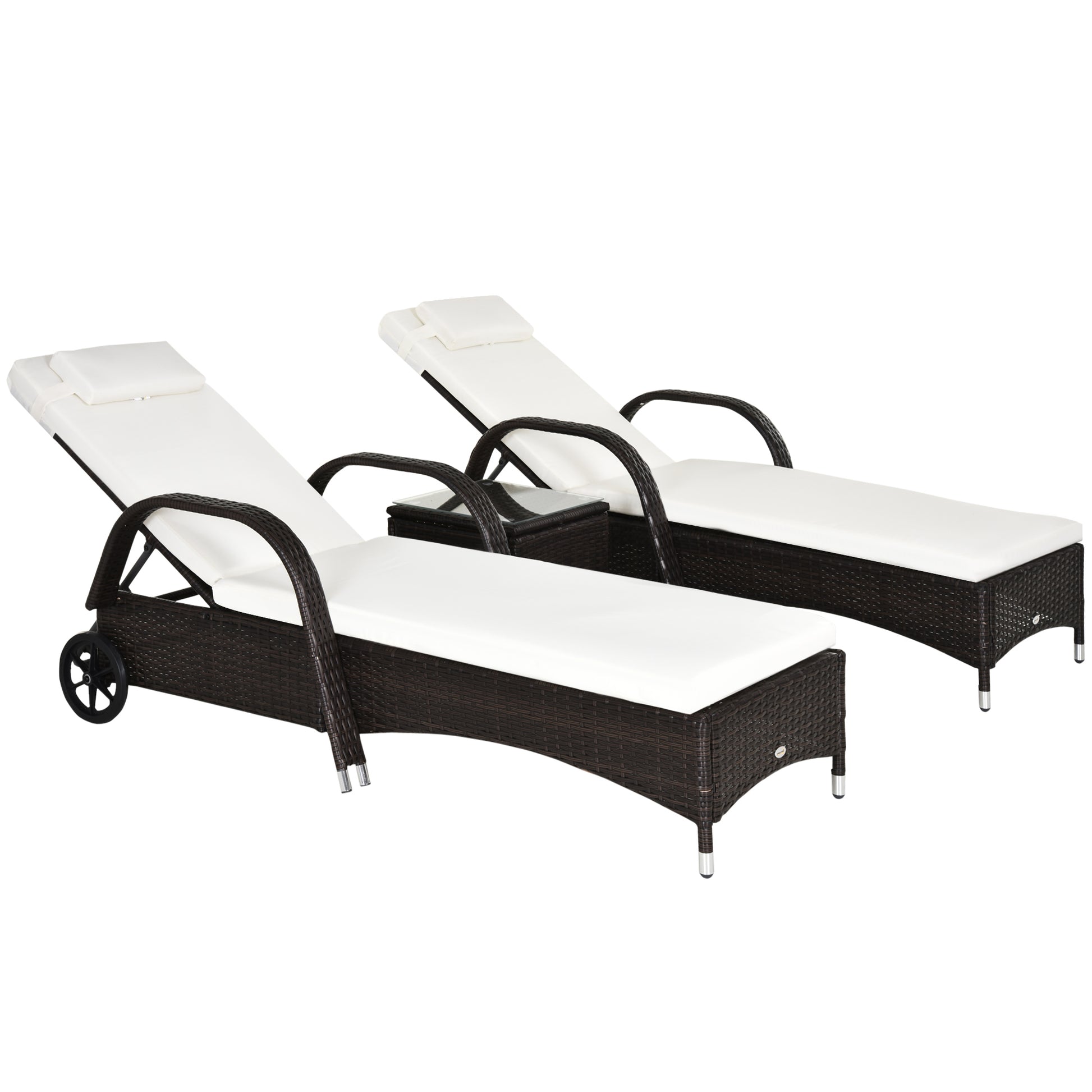 3PC Rattan Sun Lounger Wicker Sofa Day Bed Recliner Furniture Garden Patio