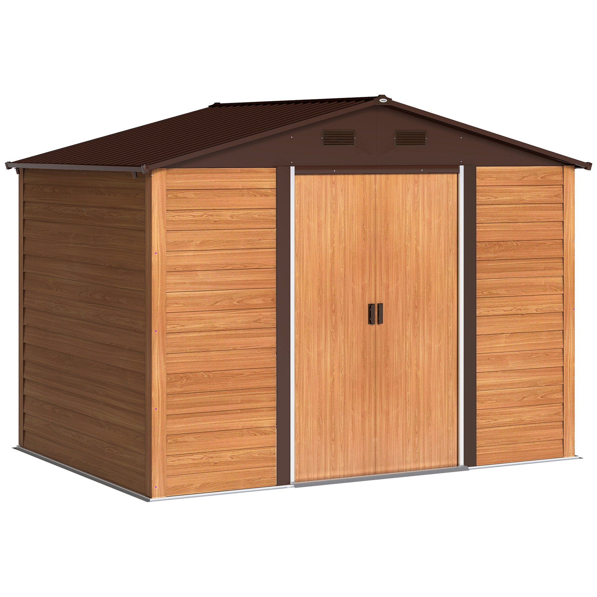 Garden Shed Tool Storage Overlap Construction Sliding Door Brown Wood Grain