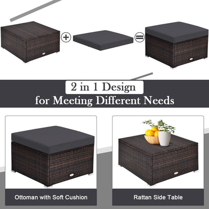 4 PCS Rattan Patio Conversation Set Outdoor Furniture Sofa Set W/ Coffee Table