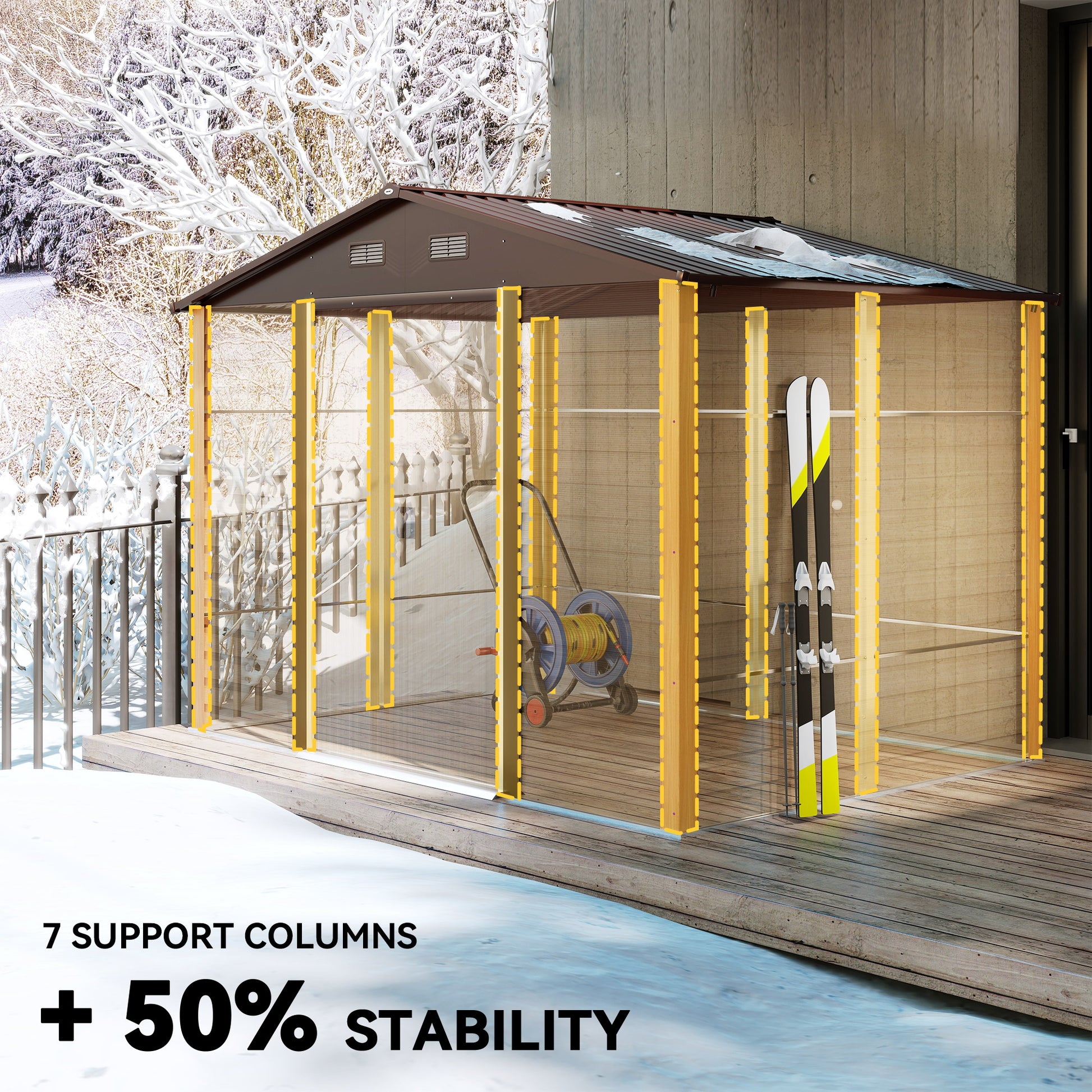 Garden Shed Tool Storage Overlap Construction Sliding Door Brown Wood Grain