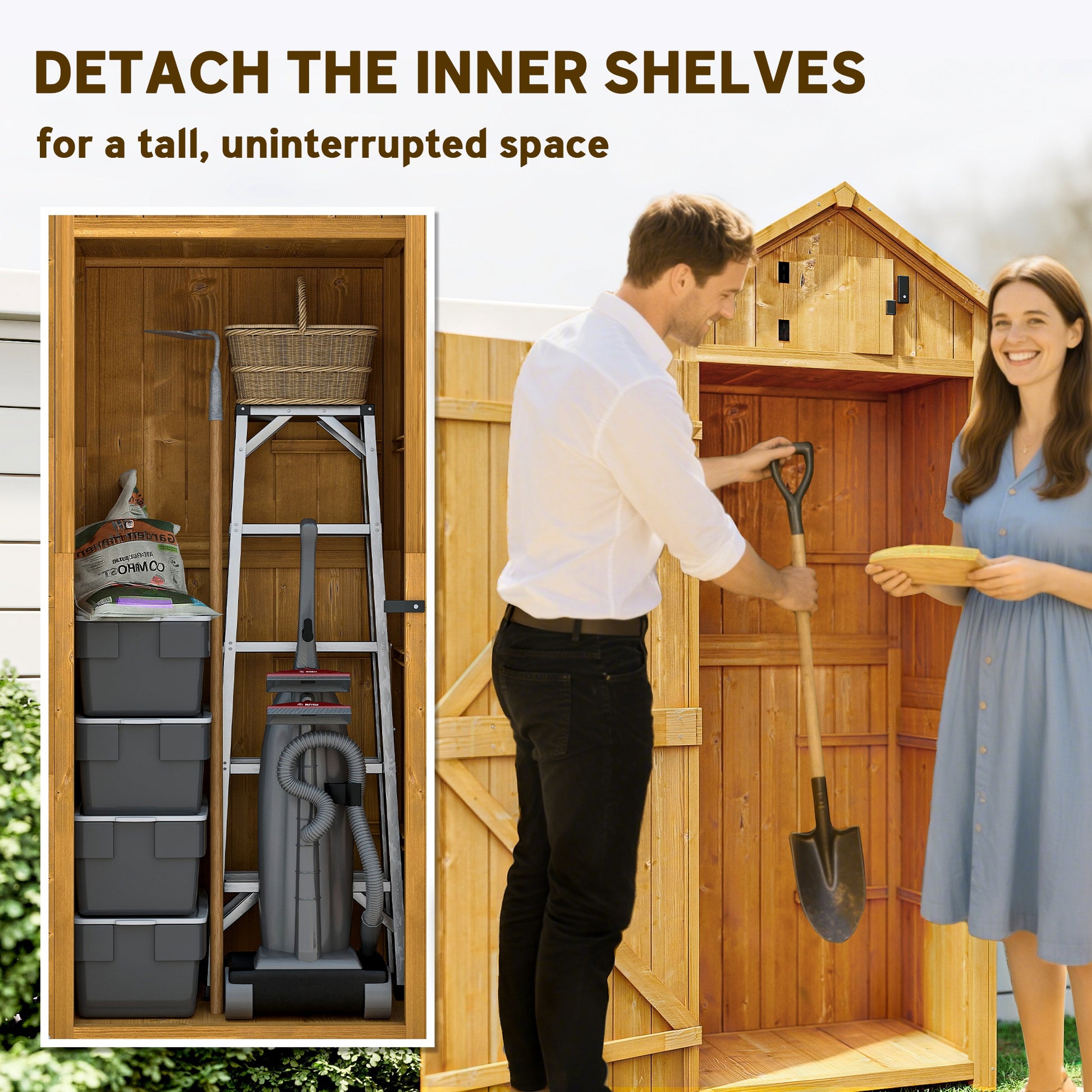 Garden Storage Shed 3 Shelves Tool House W/ Asphalt Roof 77 X 54 X 179 Cm