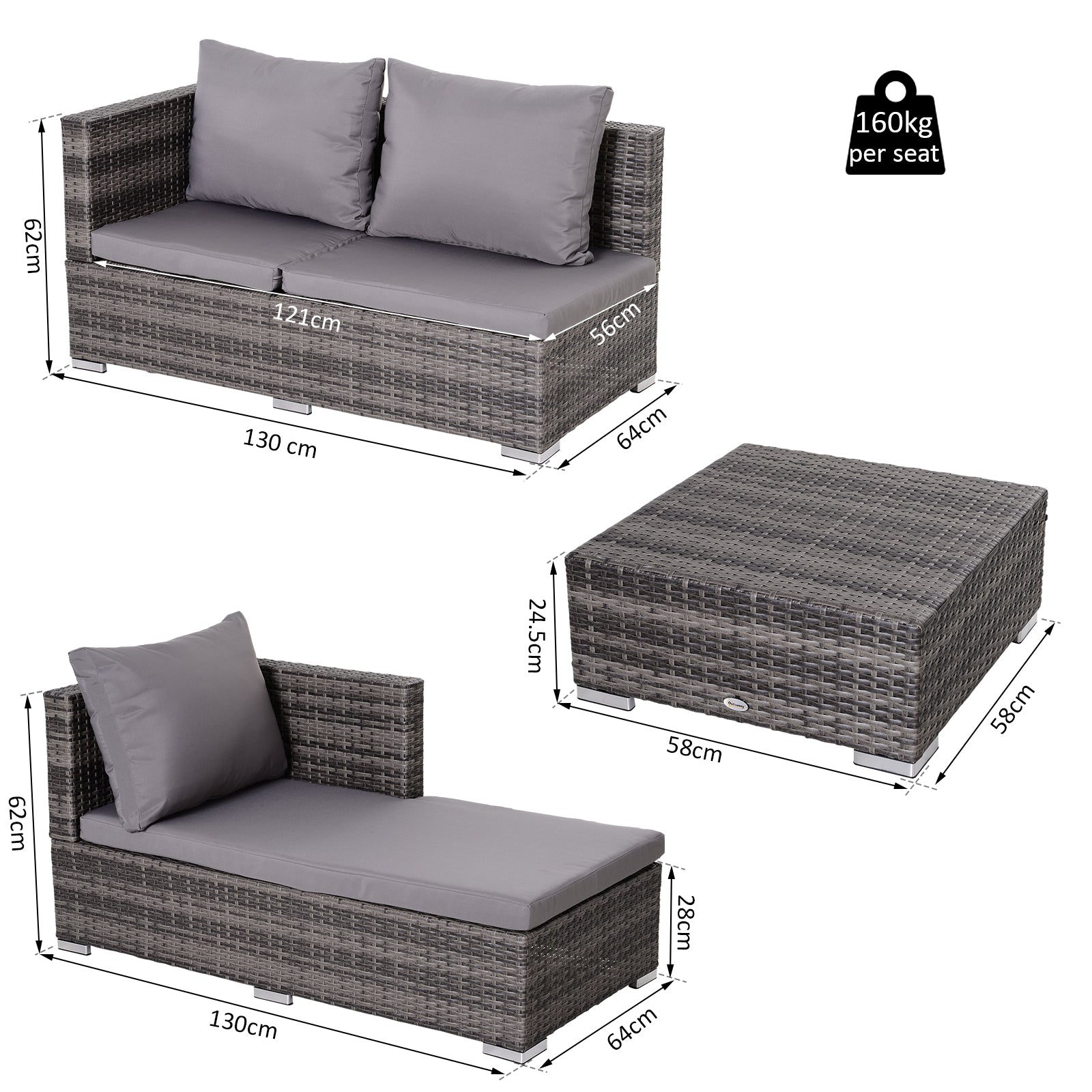 Rattan Garden Furniture Sofa Patio Conservatory Wicker W/Cushion 4-Seater