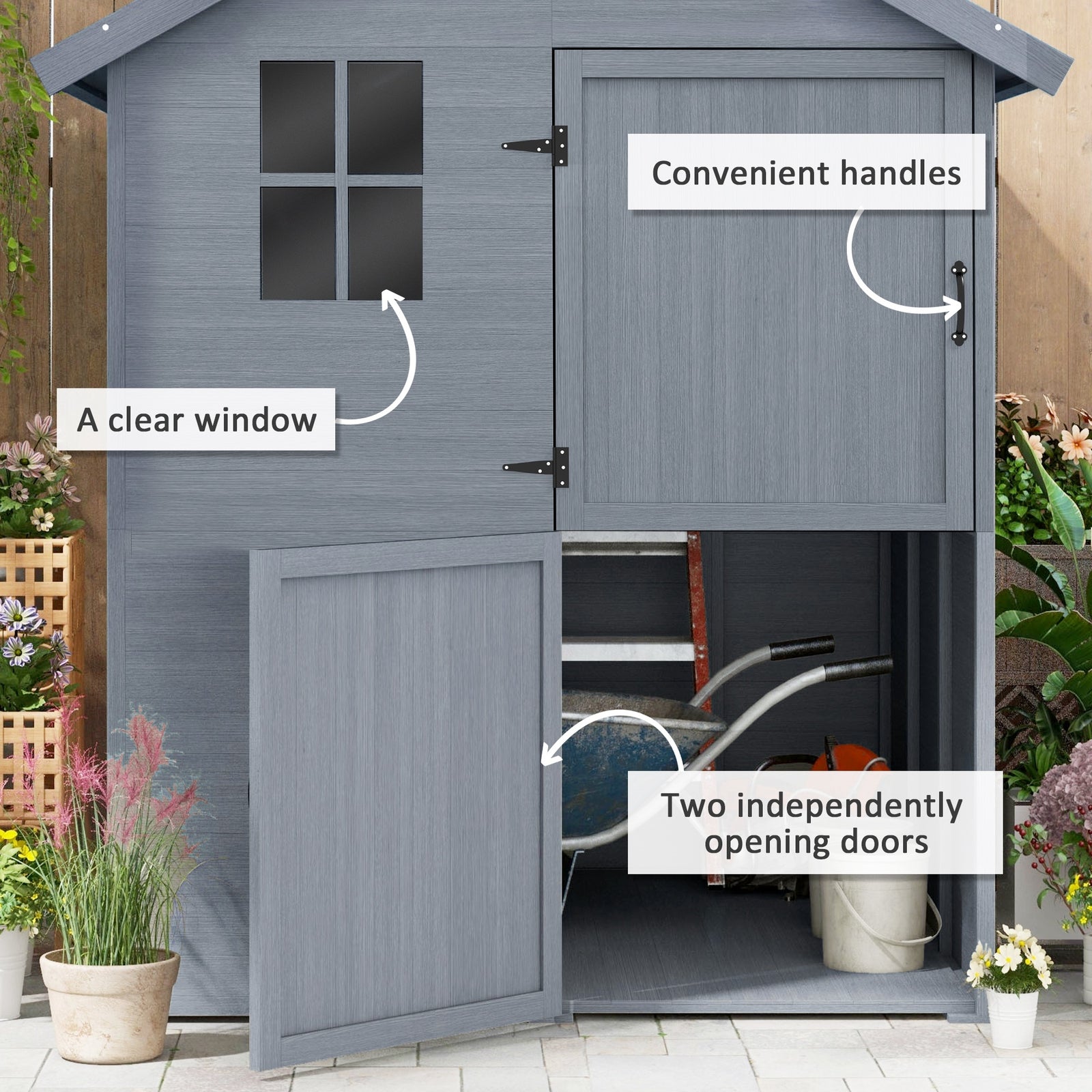 6 X 6.5FT Wooden Shed, Outdoor Storage Shed with Floor and Clear Window
