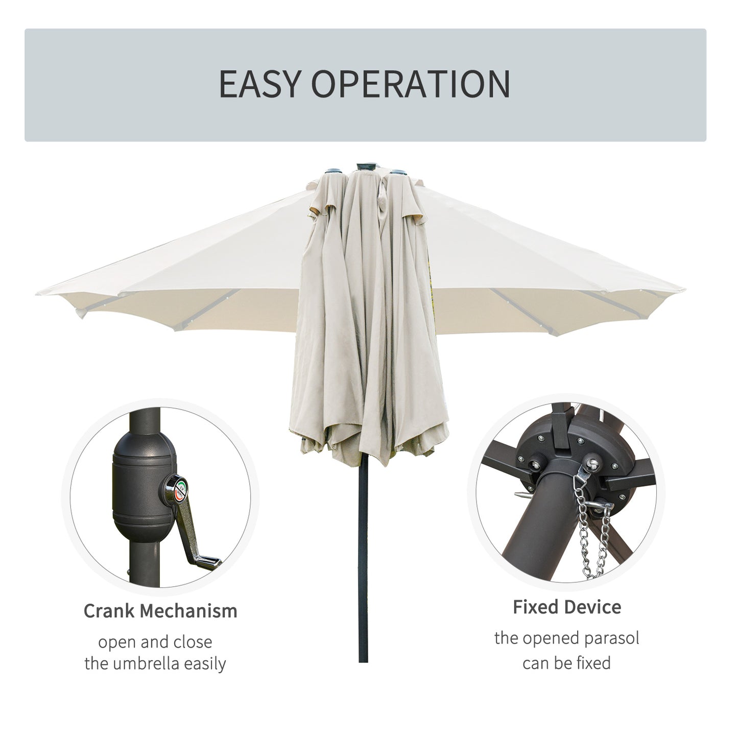 4.4M Double-Sided Sun Umbrella Patio Parasol with LED Solar Lights for Garden