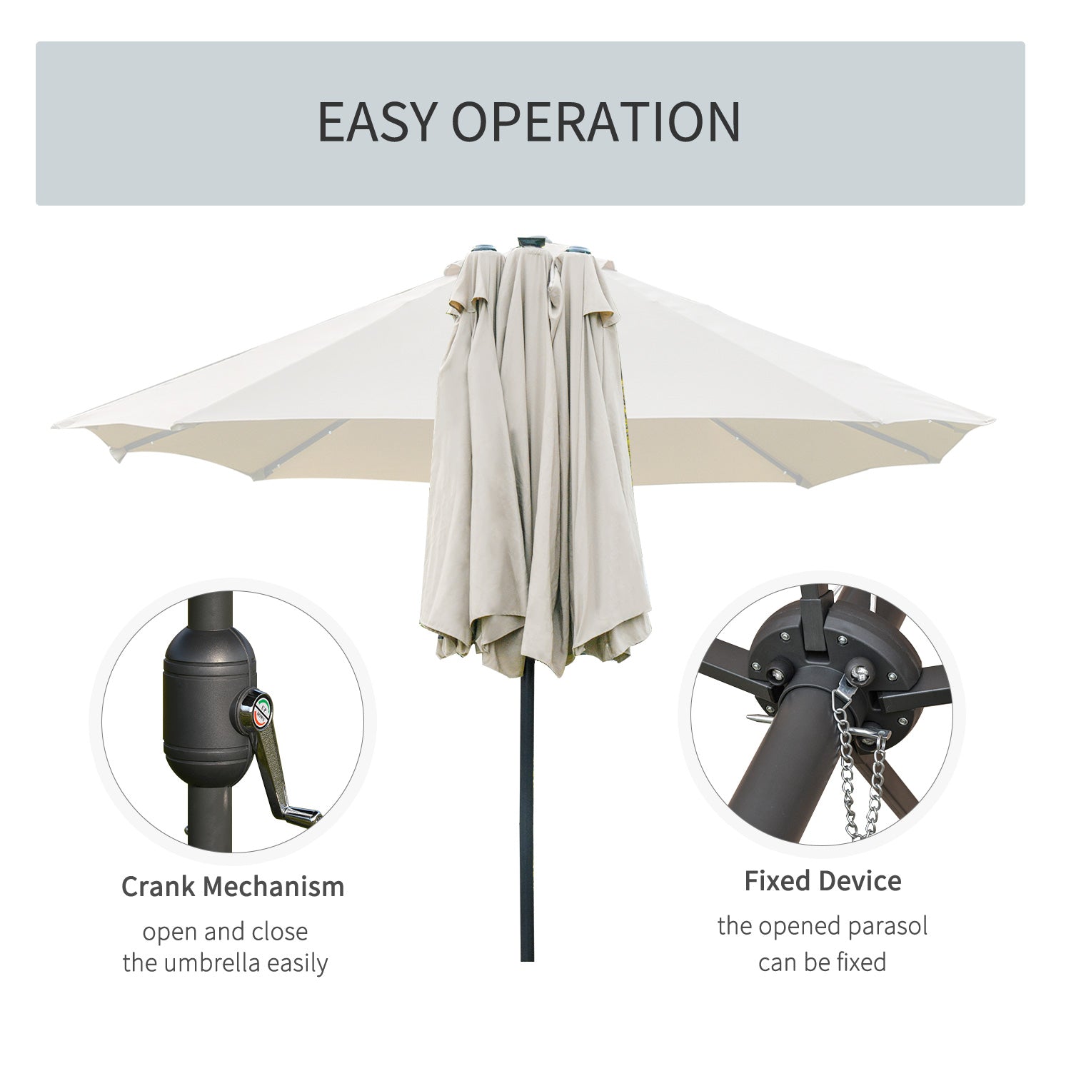 4.4M Double-Sided Sun Umbrella Patio Parasol with LED Solar Lights for Garden