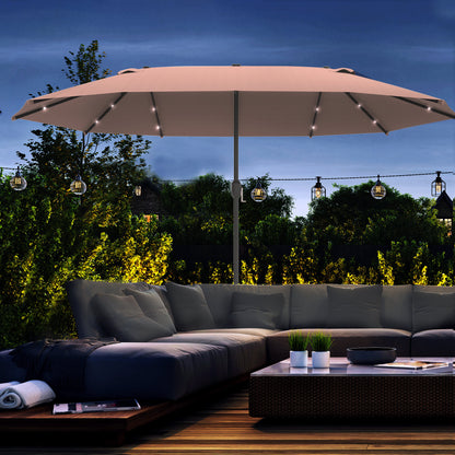 4.4M Double-Sided Sun Umbrella Patio Parasol with LED Solar Lights for Garden