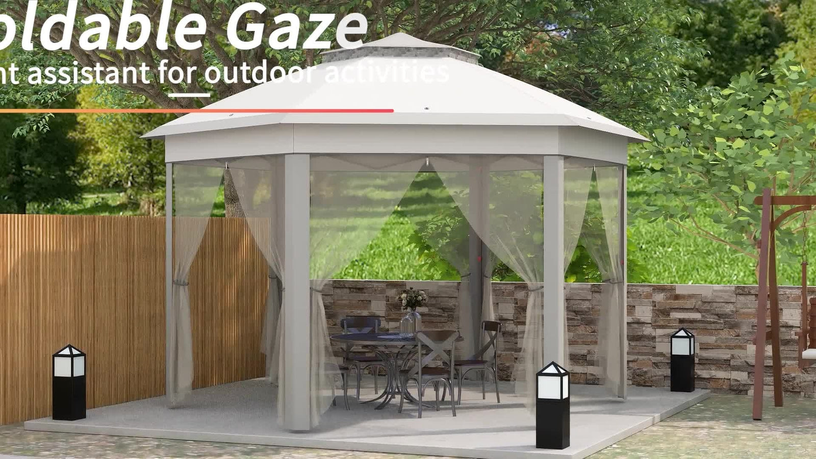Outsunny 3X4M Hexagon Gazebo W/ Mesh Curtains Outdoor Garden, Grey