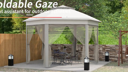 Outsunny 3X4M Hexagon Gazebo W/ Mesh Curtains Outdoor Garden, Grey