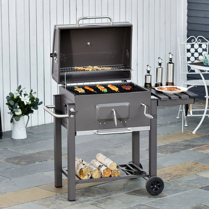 Charcoal Grill BBQ Trolley with Adjustable Charcoal Grate, Garden Metal