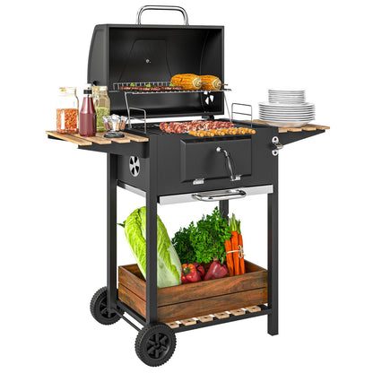 Charcoal BBQ Grill with Height Adjustable Charcoal Pan Outdoor Barbecue Smoker