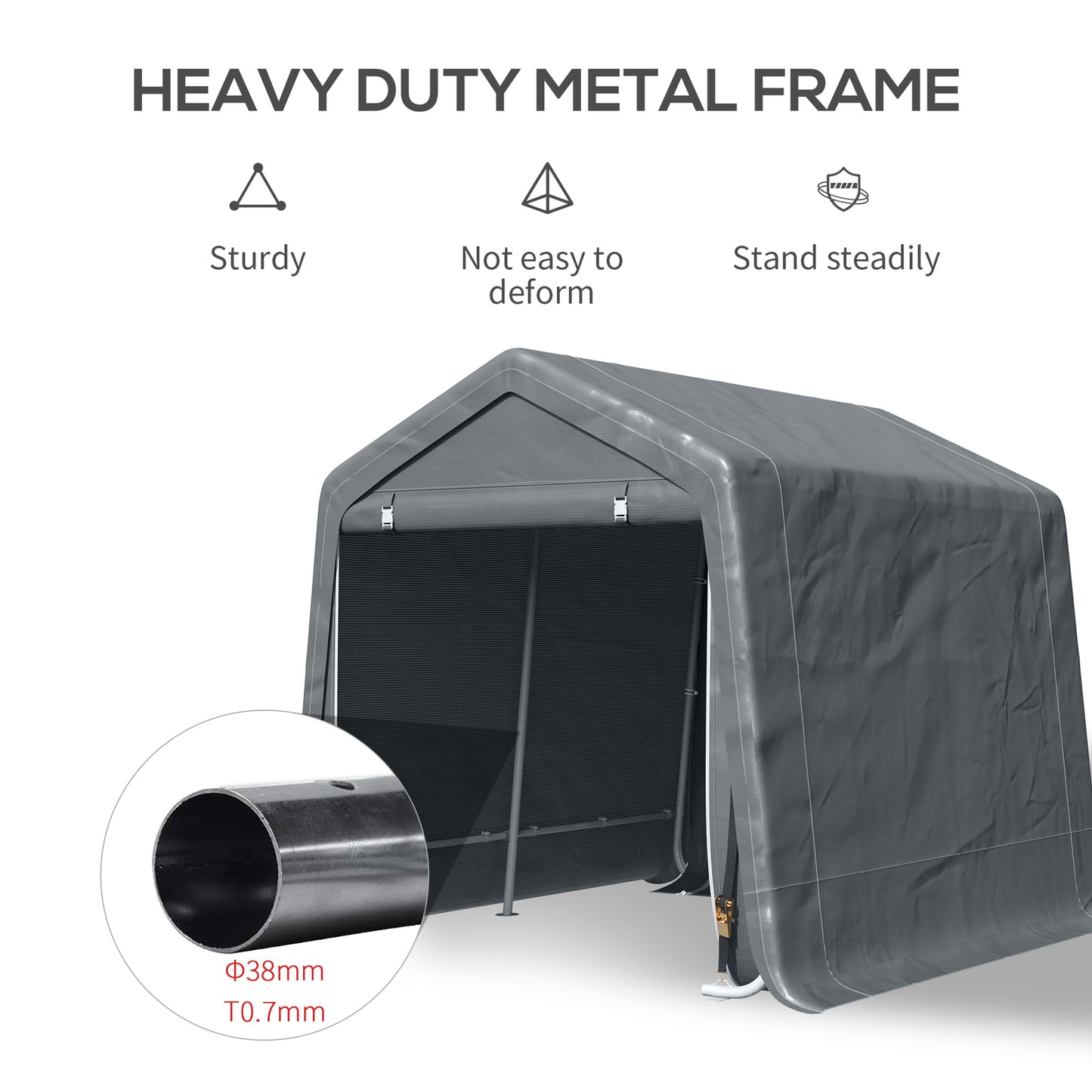 2.8M X 2.4M Garden Garage Storage Tent Metal Frame Bike Shed W/ Zipper Doors