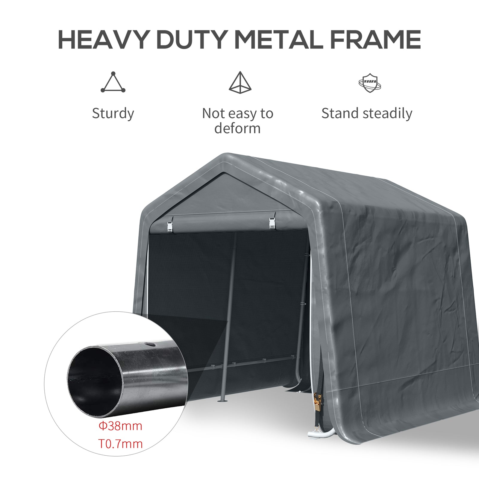 2.8M X 2.4M Garden Garage Storage Tent Metal Frame Bike Shed W/ Zipper Doors