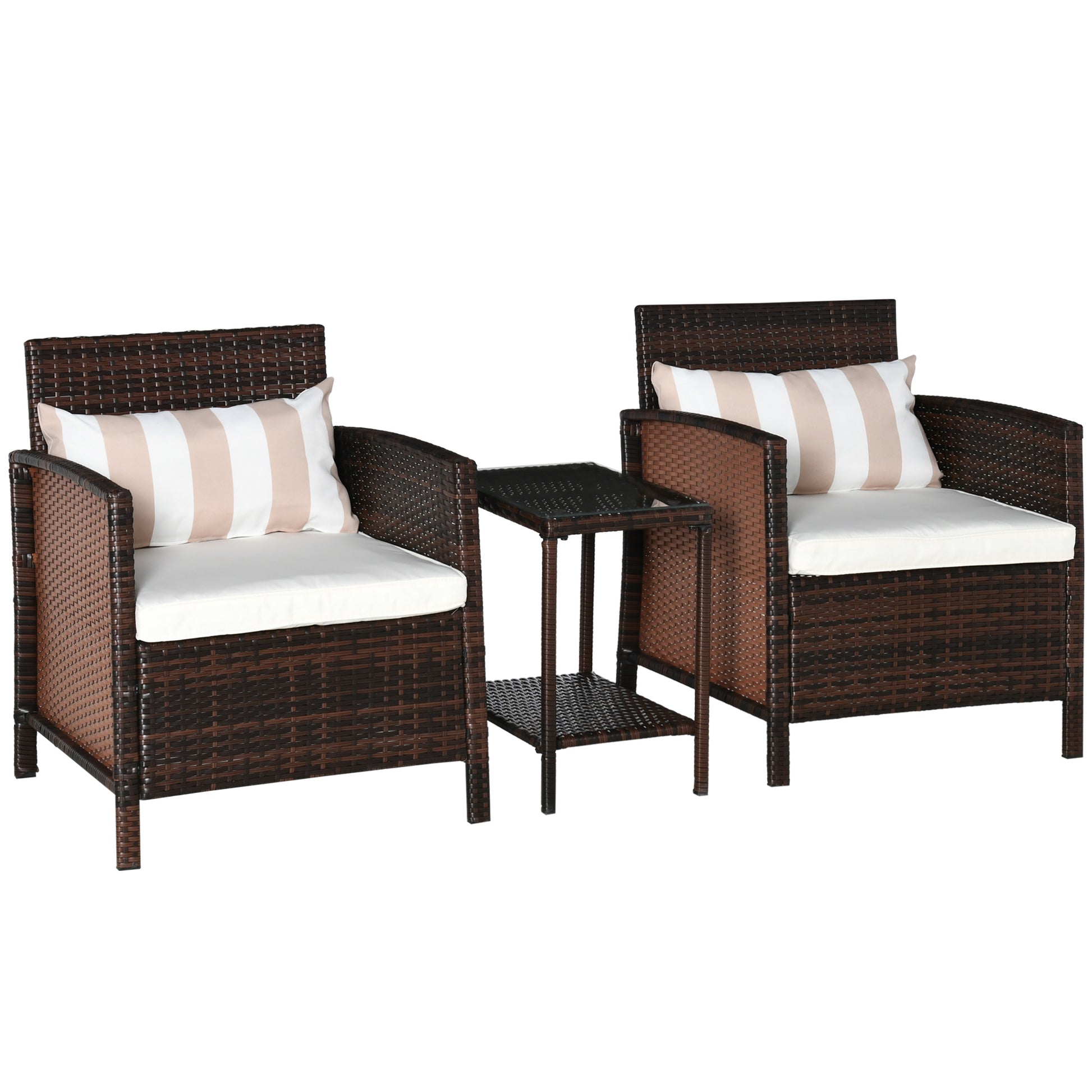 3 Pcs Rattan Outdoor Patio Set 2 Cushioned Single Sofa Coffee Table Conservatory