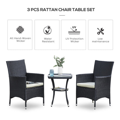 Outsunny Rattan Bistro Set Garden Chair Table Patio Outdoor, Black