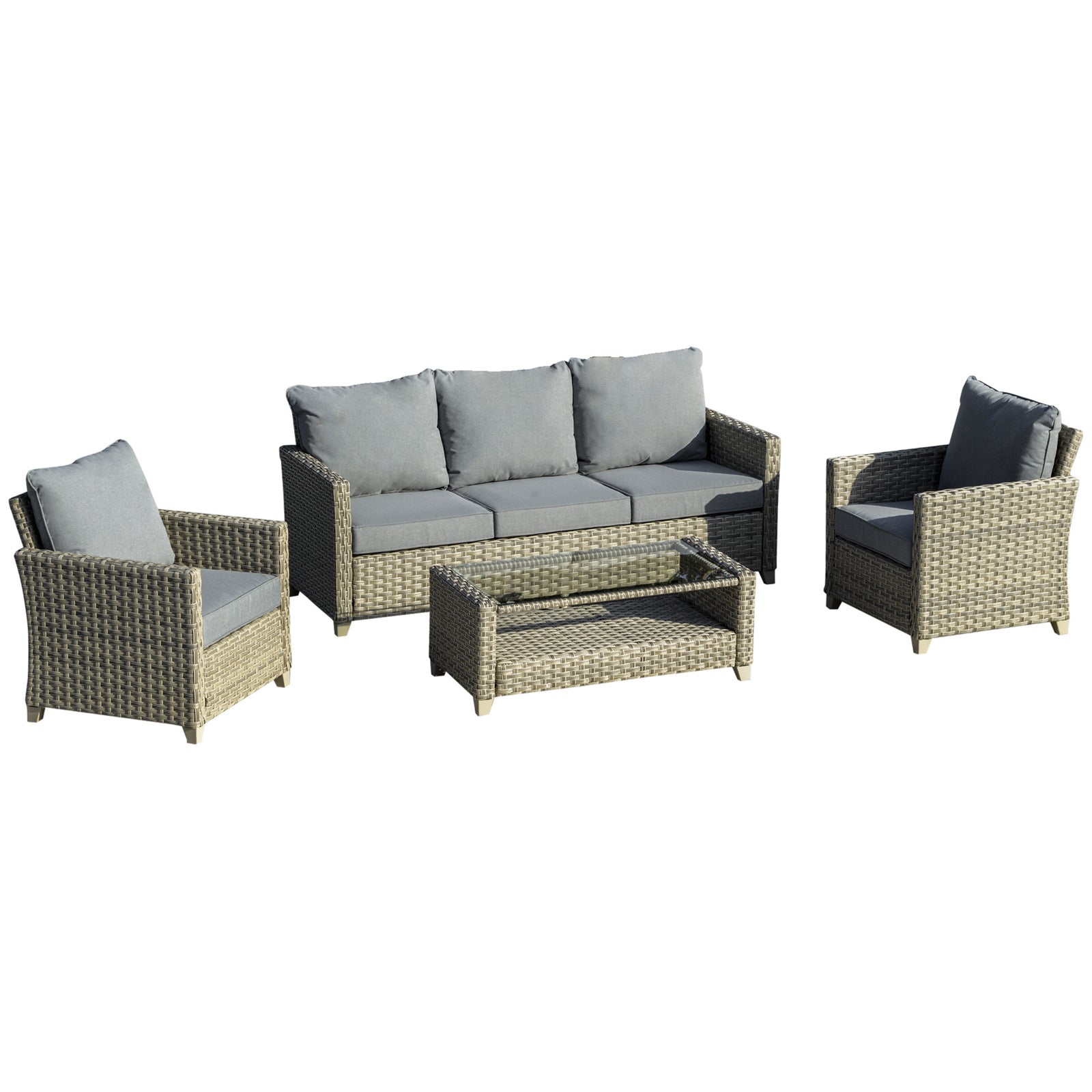4 Pieces Patio PE Rattan Wicker Sofa Set, Outdoor Conversation Furniture Set