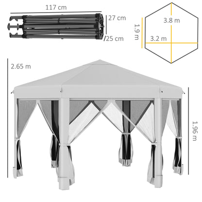 3.2M Outdoor Pop up Gazebo Hexagonal Canopy Tent with Mesh Sidewalls Handy Bag