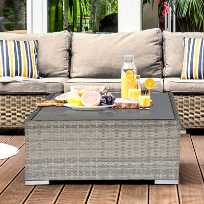 Garden Outdoor Rattan Corner Sofa,Single Sofa,Coffee Table Grey/Deep Grey