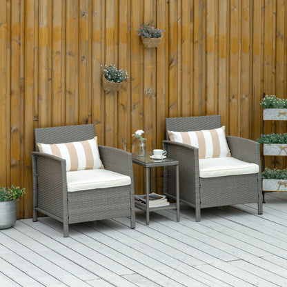 3 Pcs Rattan Outdoor Patio Set 2 Cushioned Single Sofa Coffee Table Conservatory