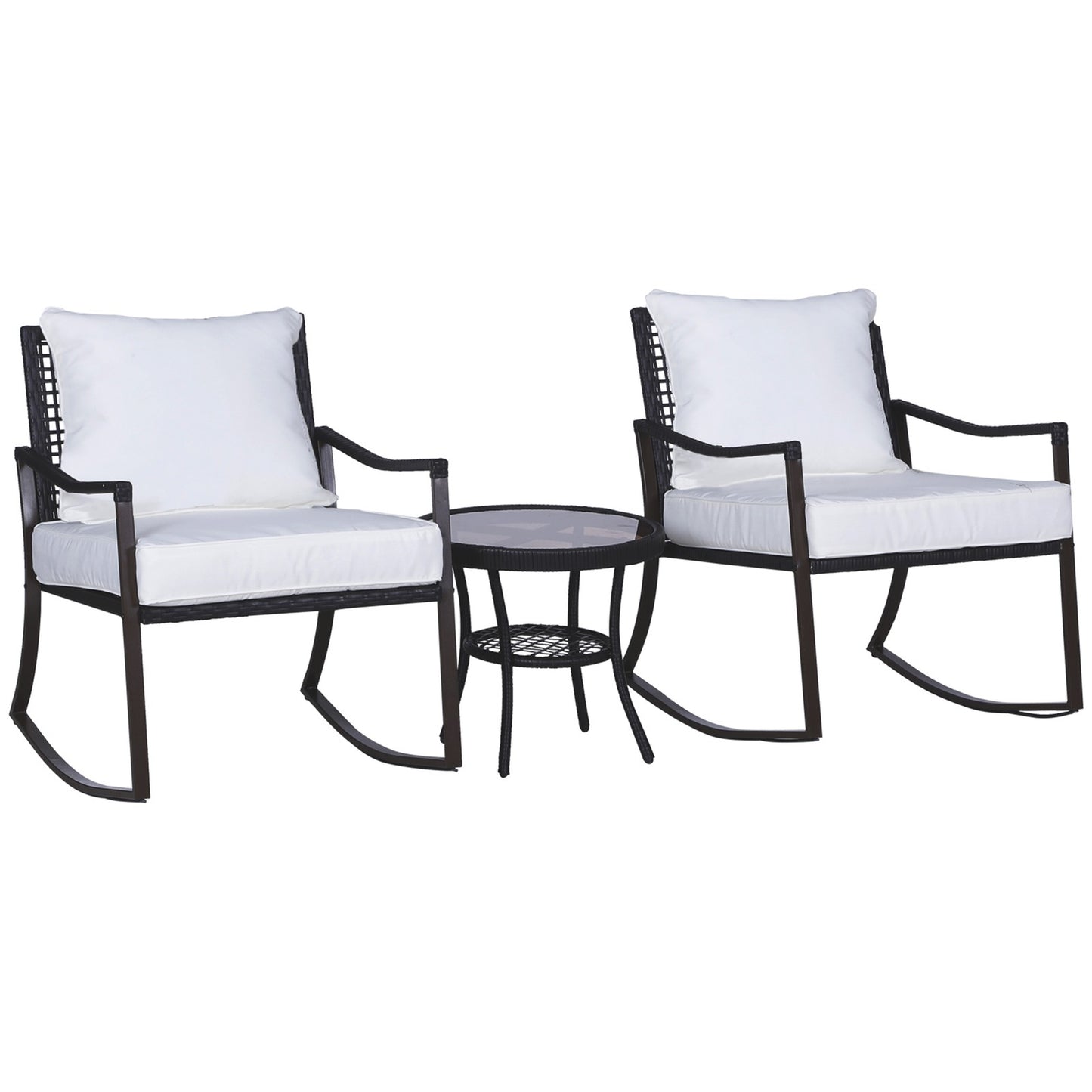 3 Pieces Rocking Chair Bistro Set Furniture Coffee Table Rattan Wicker Brown