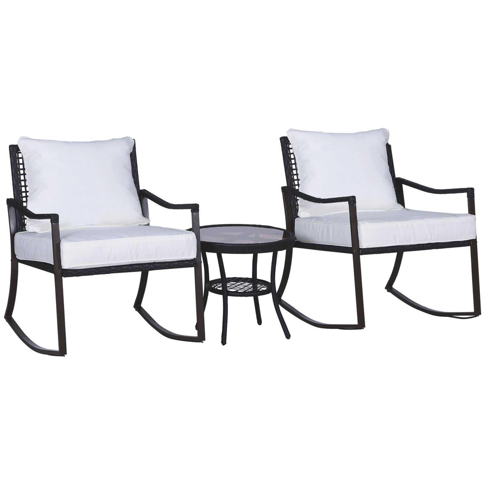 3 Pieces Rocking Chair Bistro Set Furniture Coffee Table Rattan Wicker Brown
