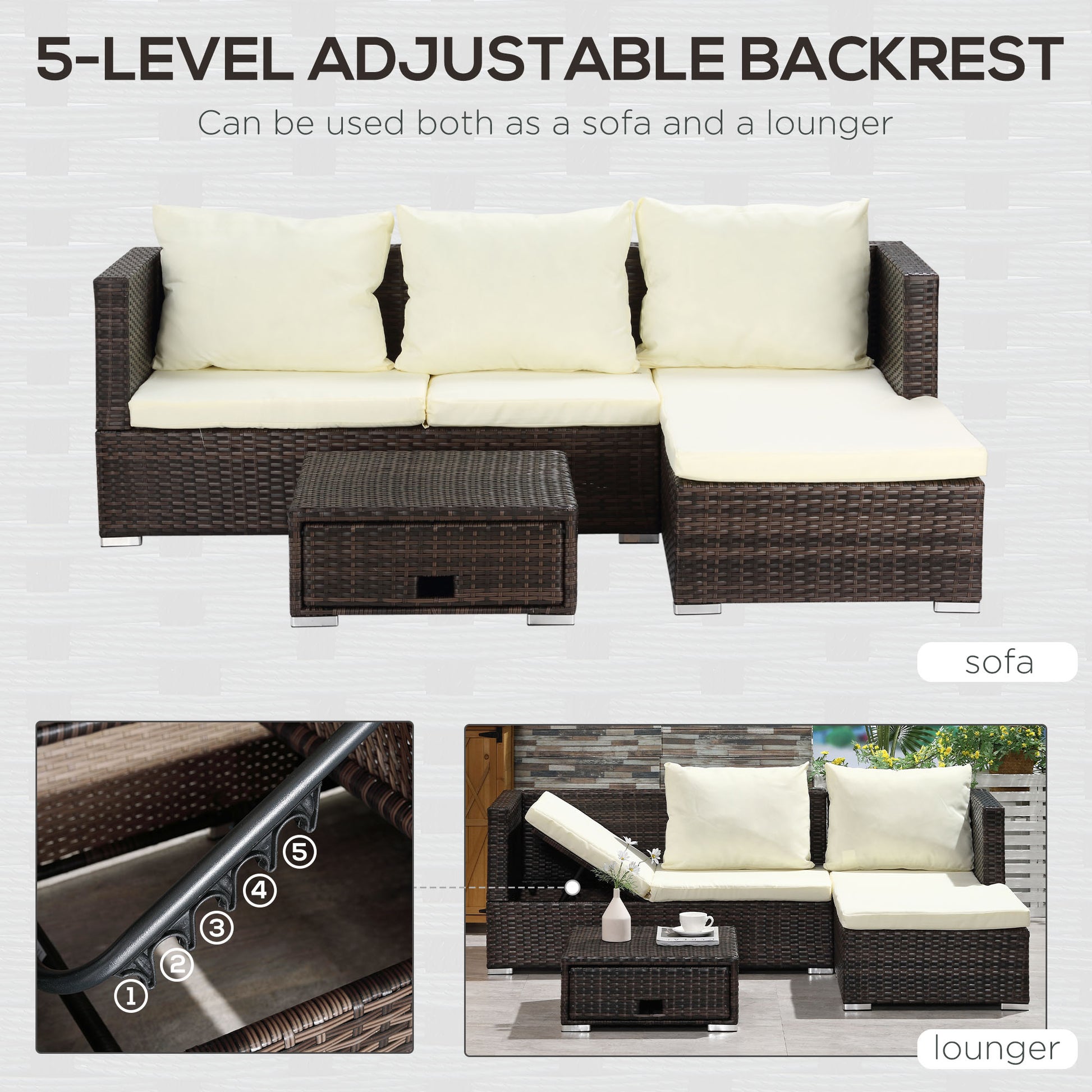 Rattan Garden Furniture Sofa Patio Conservatory Wicker W/Cushion 4-Seater