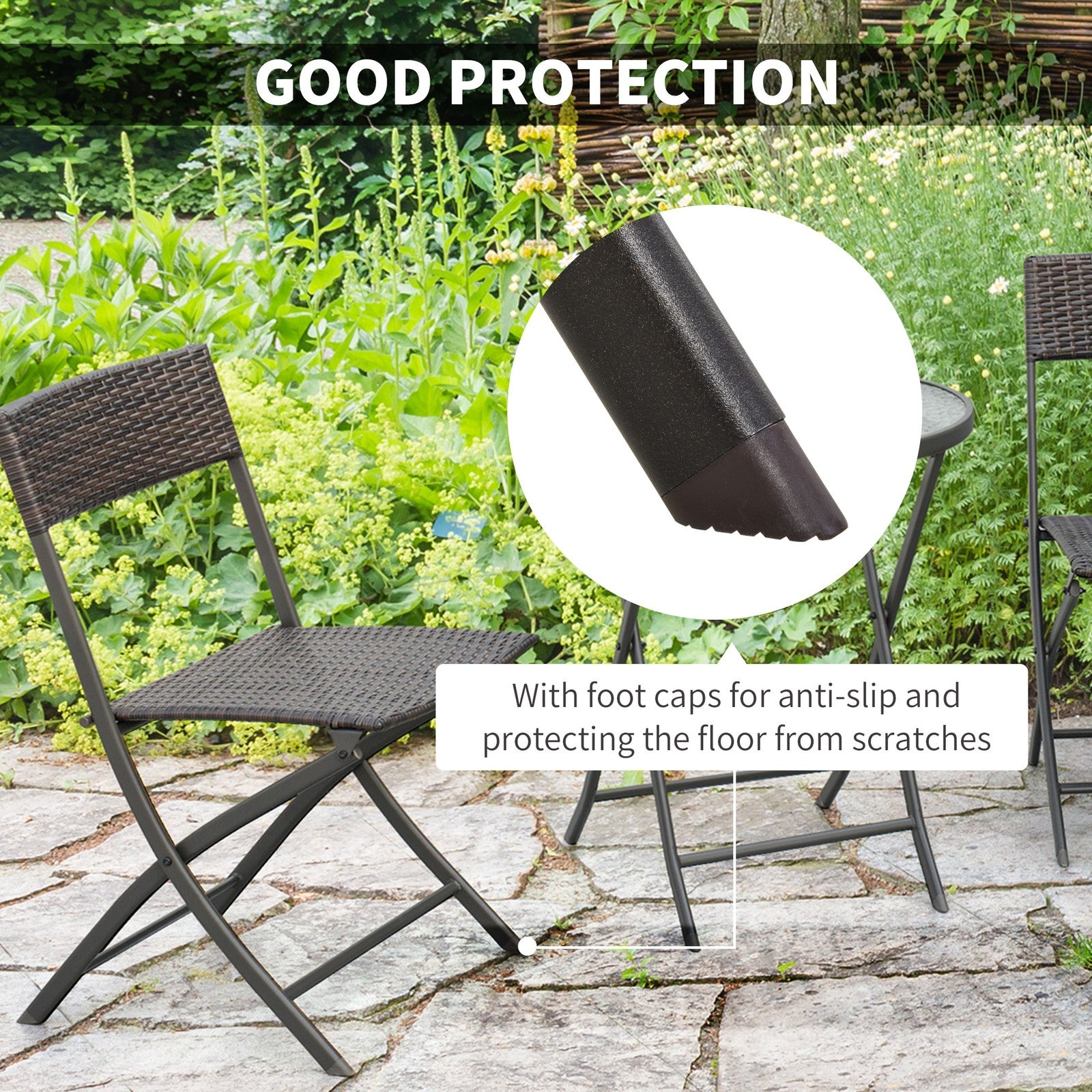 3 Pieces Bistro Set Rattan Furniture Garden Patio Square Table Steel Brown