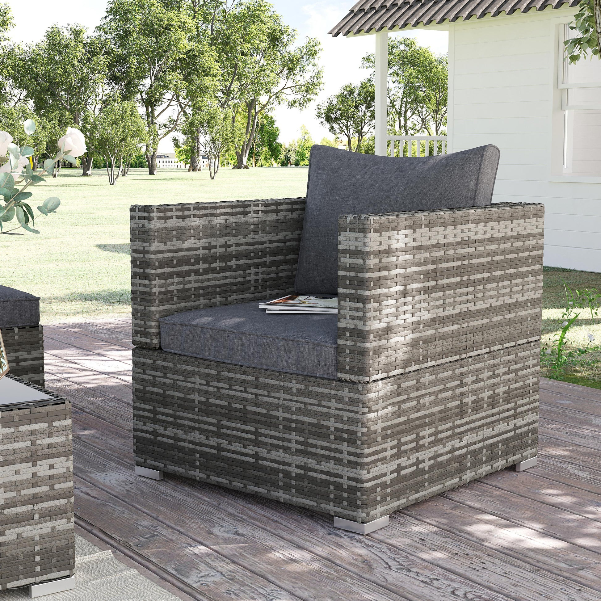 Garden Outdoor Rattan Corner Sofa,Single Sofa,Coffee Table Grey/Deep Grey