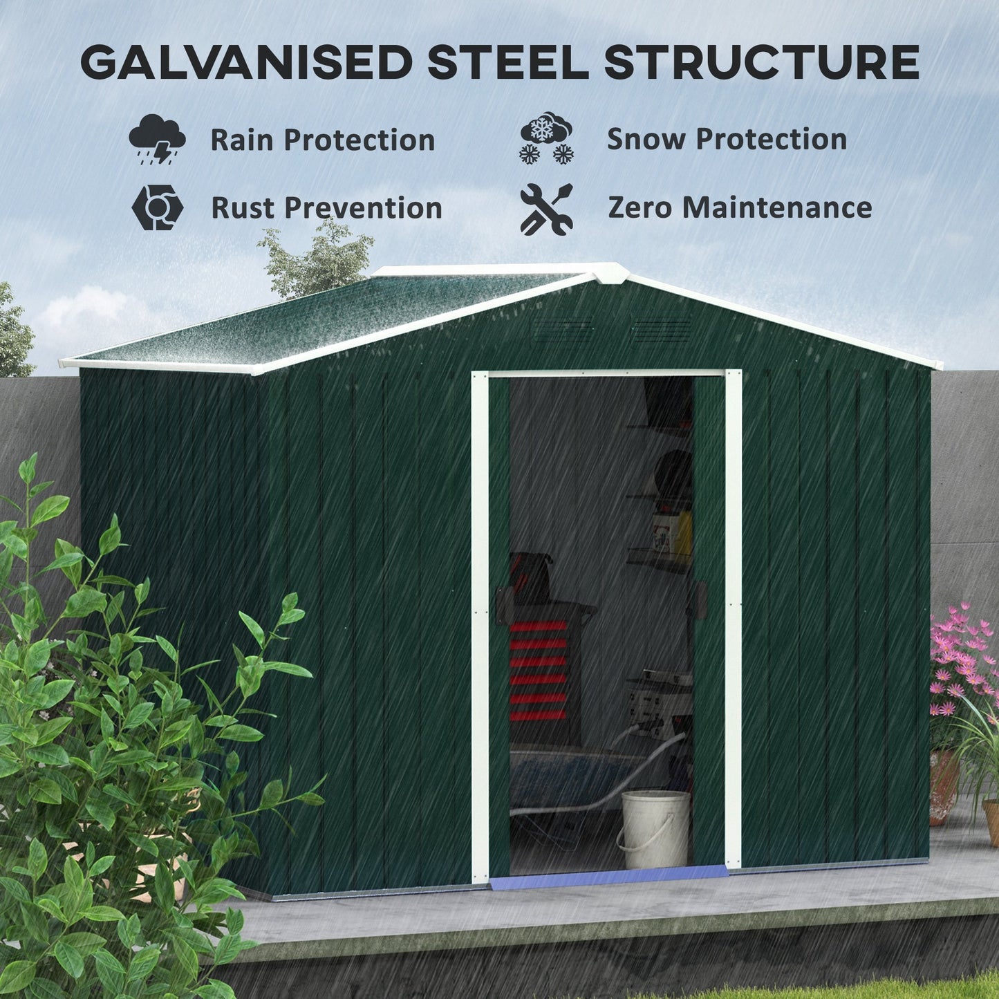 Garden Storage Shed with Ventilation Double Sliding Door Outdoor Tool Box