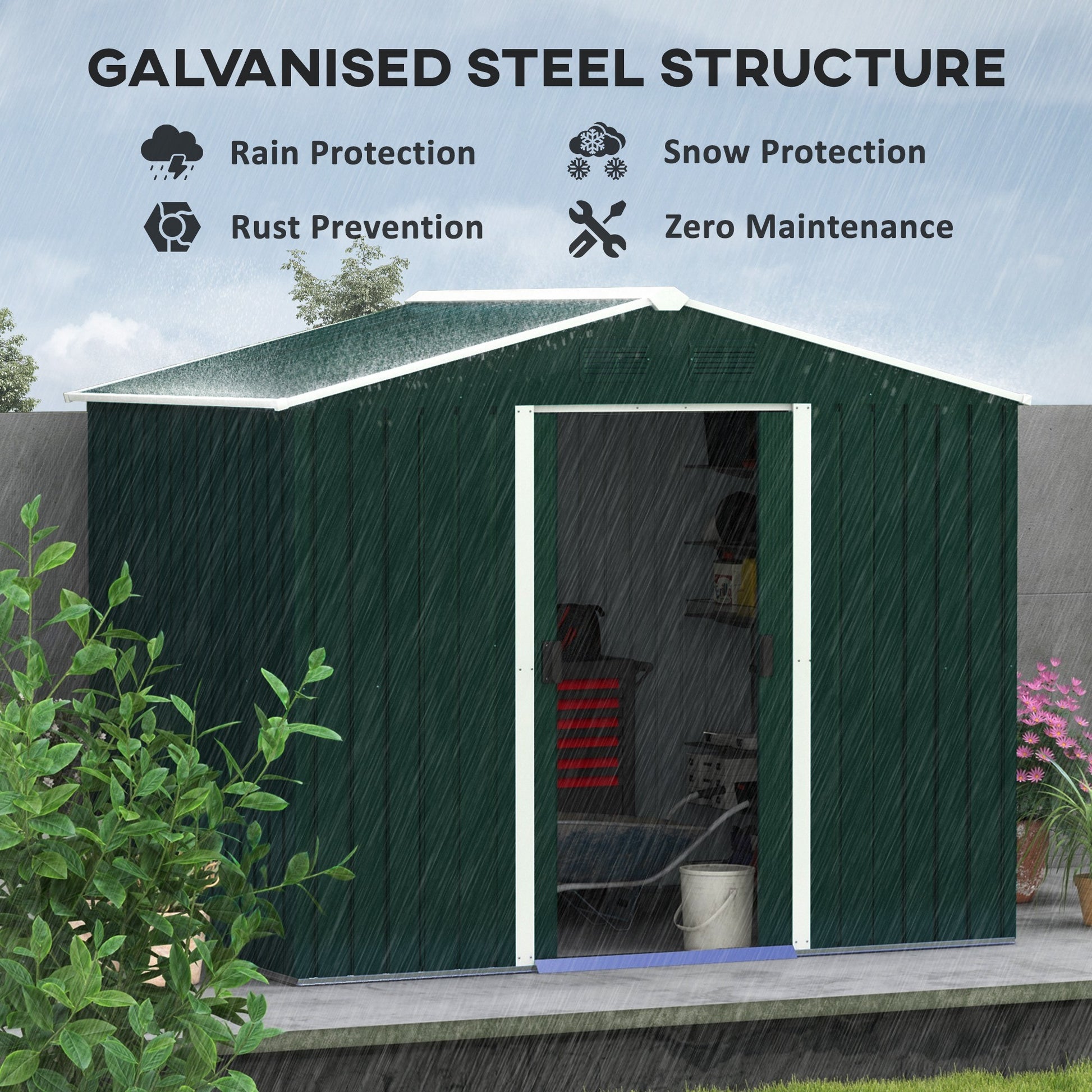 Garden Storage Shed with Ventilation Double Sliding Door Outdoor Tool Box