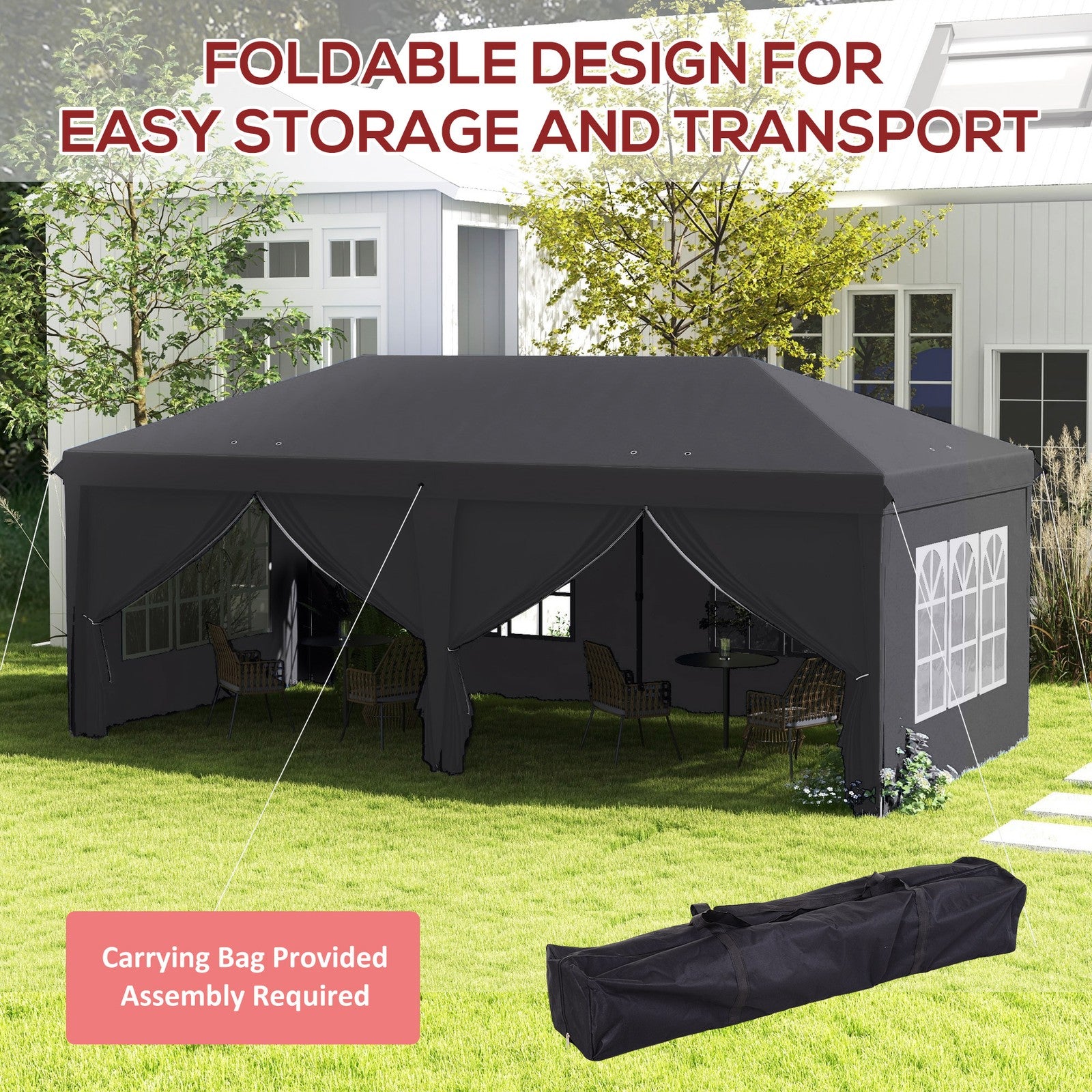 Outsunny 3 X 6M Pop up Gazebo Height Adjustable Party Tent W/ Storage Bag Grey