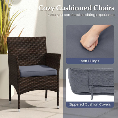 3 Pieces Patio Rattan Furniture Set with Soft Cushions and Glass Top Table